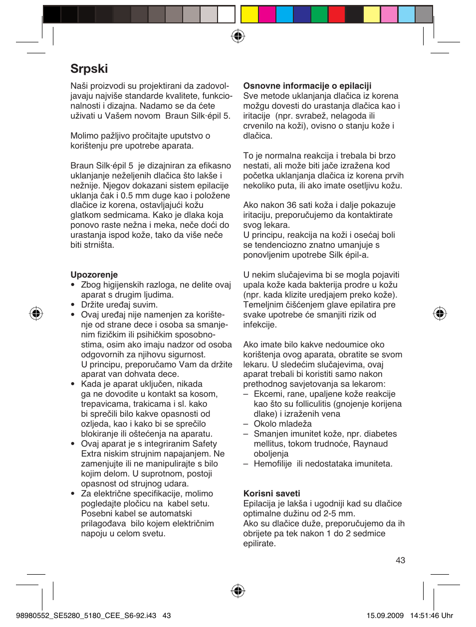 Srpski | Braun 5180 Silk-épil 5  RU User Manual | Page 42 / 89