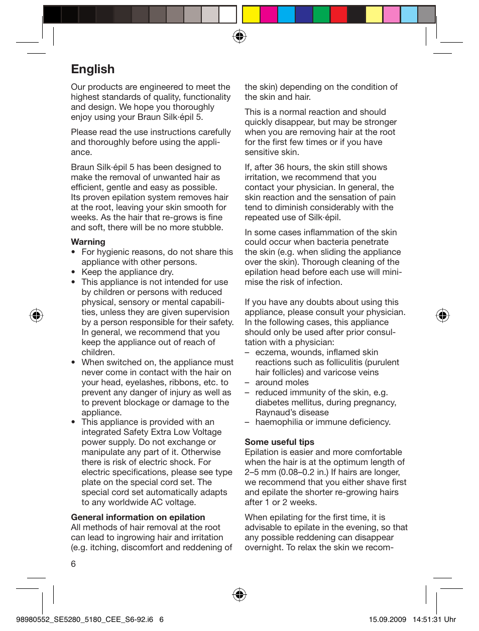 English | Braun 5180 Silk-épil 5  RU User Manual | Page 5 / 89