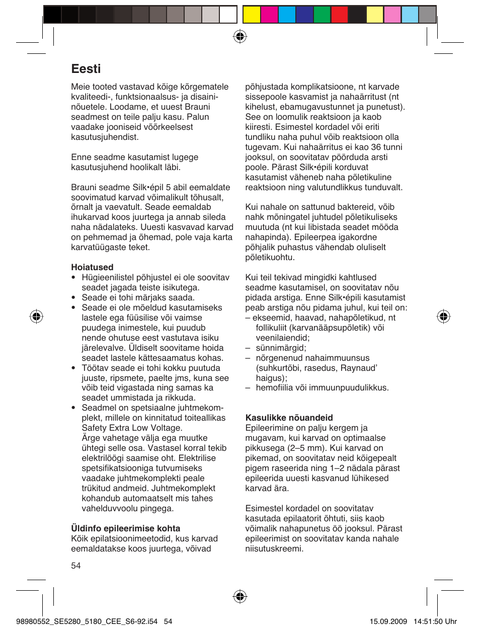 Eesti | Braun 5180 Silk-épil 5  RU User Manual | Page 53 / 89