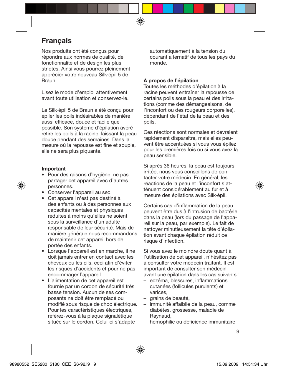 Français | Braun 5180 Silk-épil 5  RU User Manual | Page 8 / 89