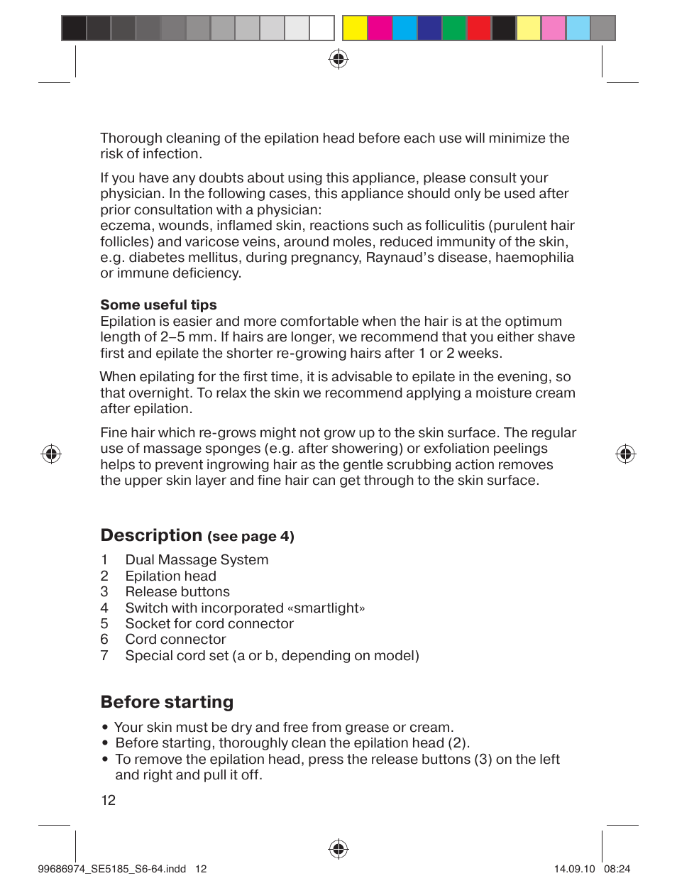 Description, Before starting | Braun 5185-5395 Silk-épil 5 User Manual | Page 11 / 60