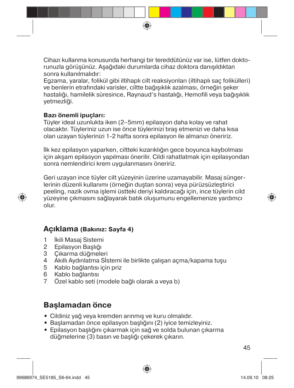 Açıklama, Başlamadan önce | Braun 5185-5395 Silk-épil 5 User Manual | Page 44 / 60