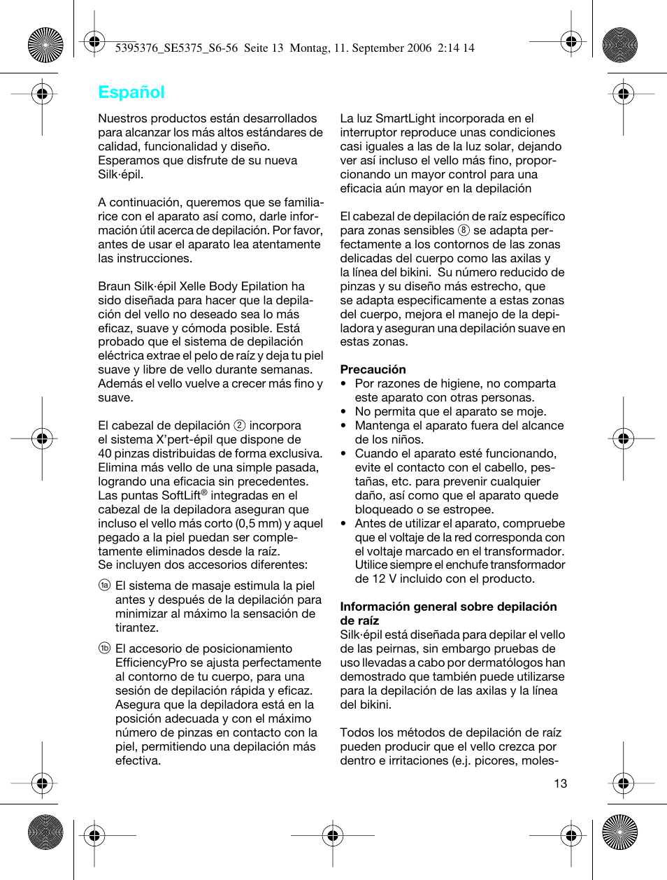 Español | Braun 5375 Silk-épil Xelle User Manual | Page 12 / 55