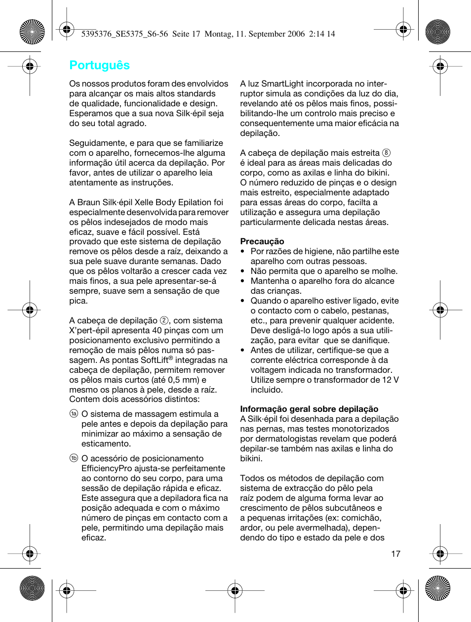 Português | Braun 5375 Silk-épil Xelle User Manual | Page 16 / 55