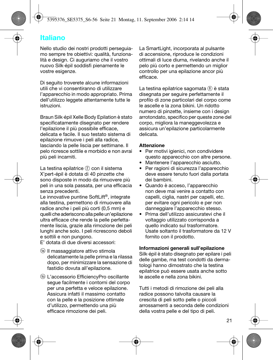 Italiano | Braun 5375 Silk-épil Xelle User Manual | Page 20 / 55