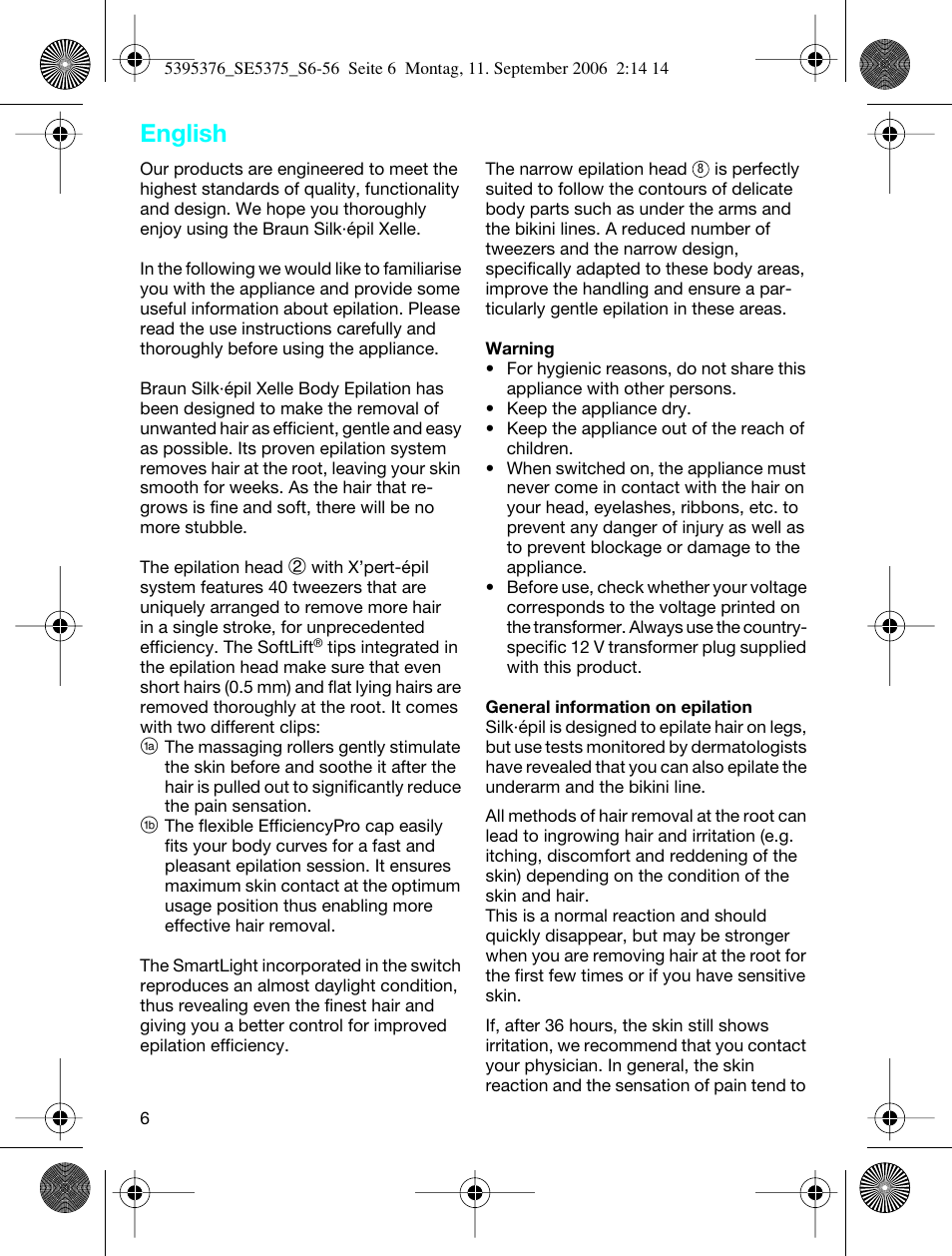 English | Braun 5375 Silk-épil Xelle User Manual | Page 5 / 55