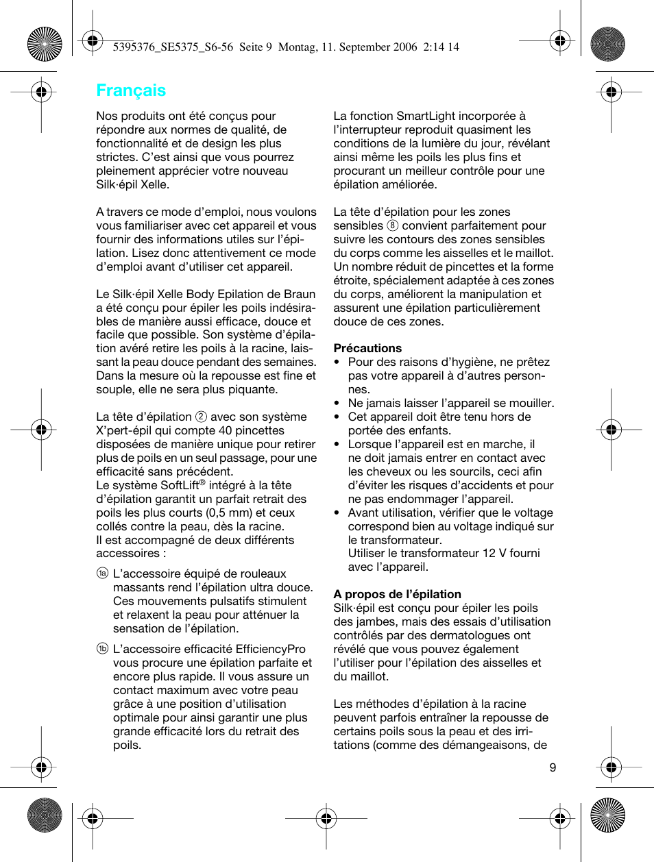 Français | Braun 5375 Silk-épil Xelle User Manual | Page 8 / 55