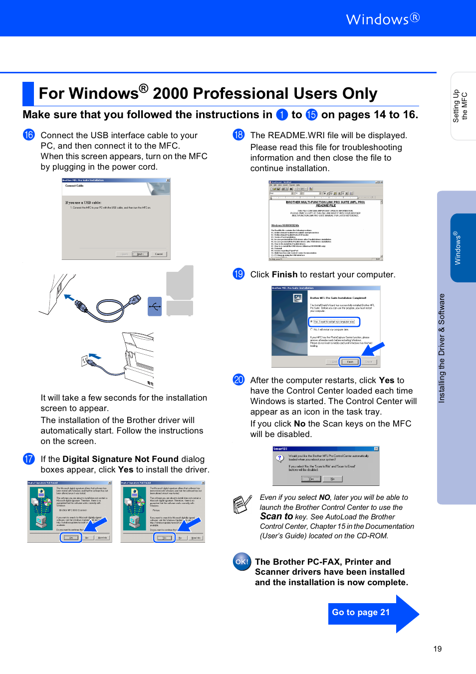 I for windows® 2000 professional users only, For windows® 98/98se/me/2000 professional/xp users | Brother MFC-4820C User Manual | Page 20 / 28