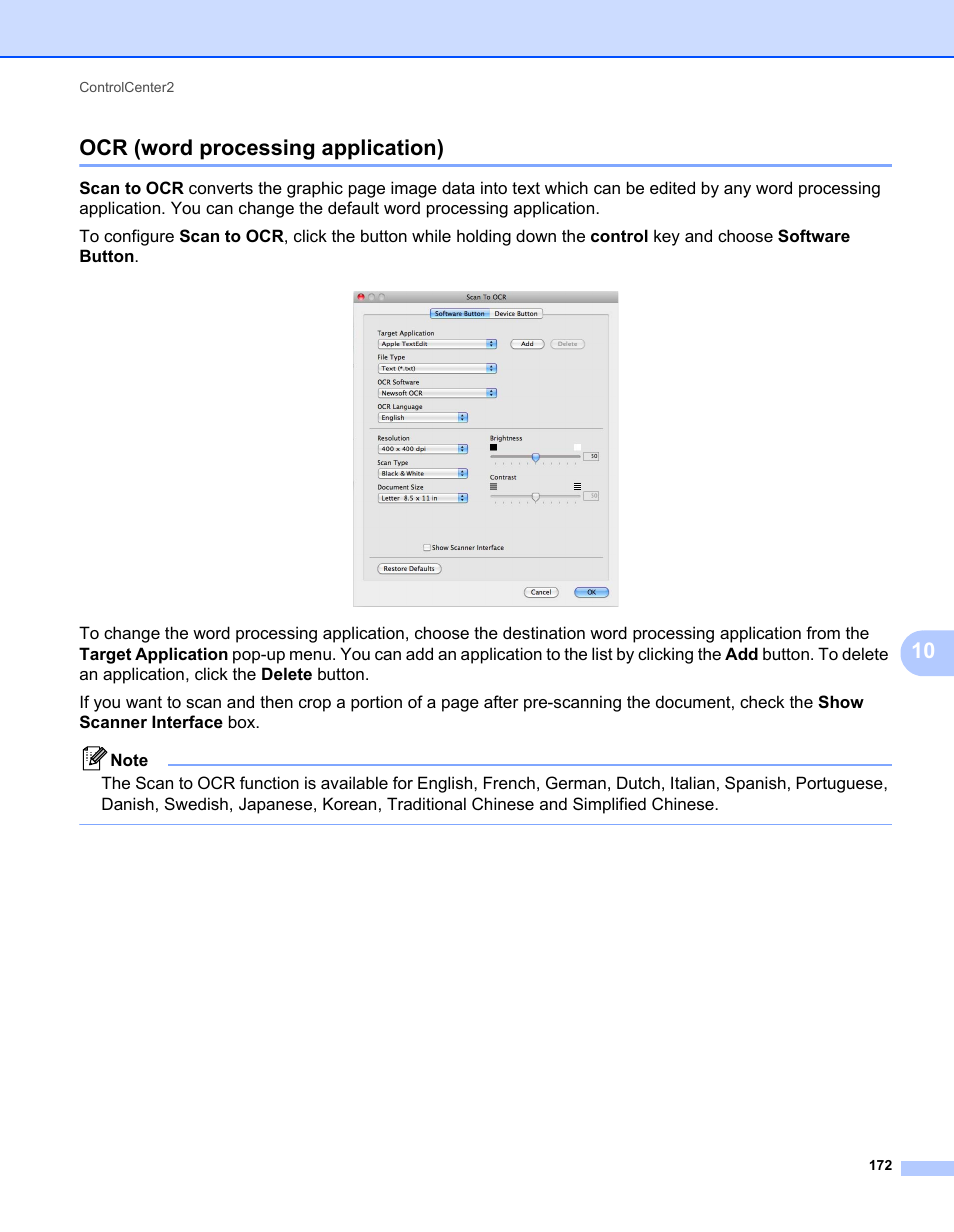 Ocr (word processing application), 10 ocr (word processing application) | Brother MFC 7360N User Manual | Page 180 / 218