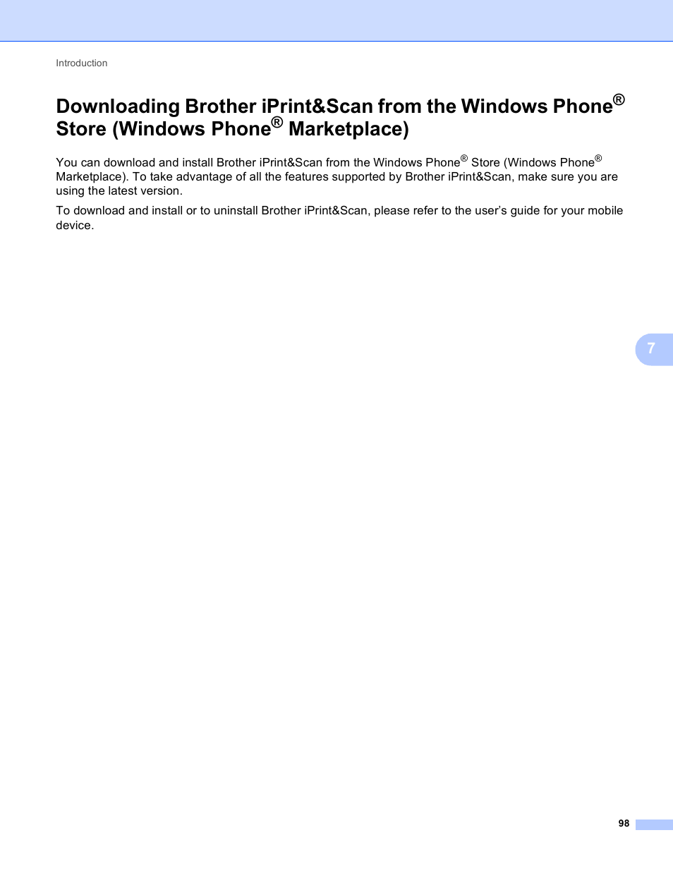 Store, Windows phone, Marketplace) | Store (windows phone | Brother Mobile Print/Scan for Brother iPrint&Scan User Manual | Page 102 / 115
