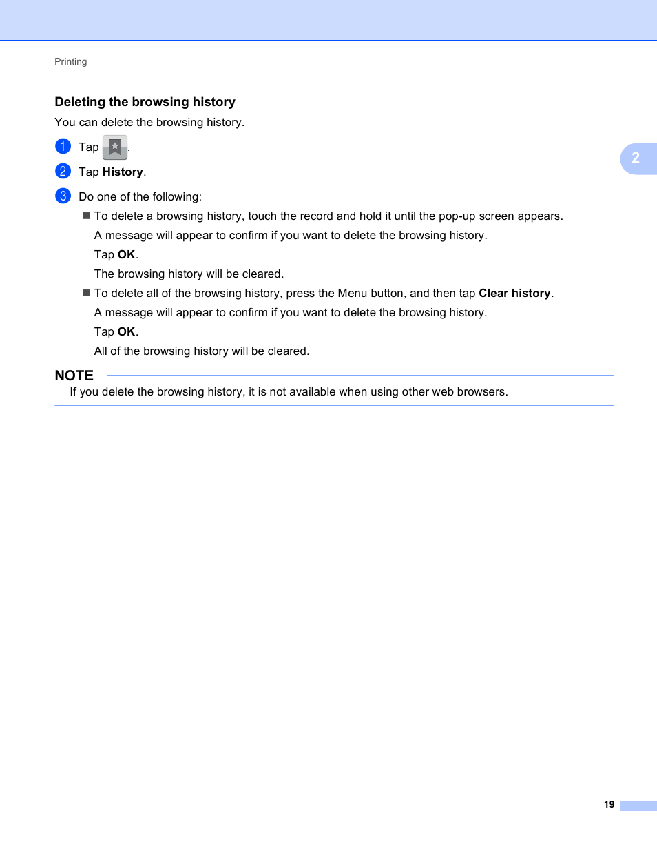 Deleting the browsing history | Brother Mobile Print/Scan for Brother iPrint&Scan User Manual | Page 23 / 115