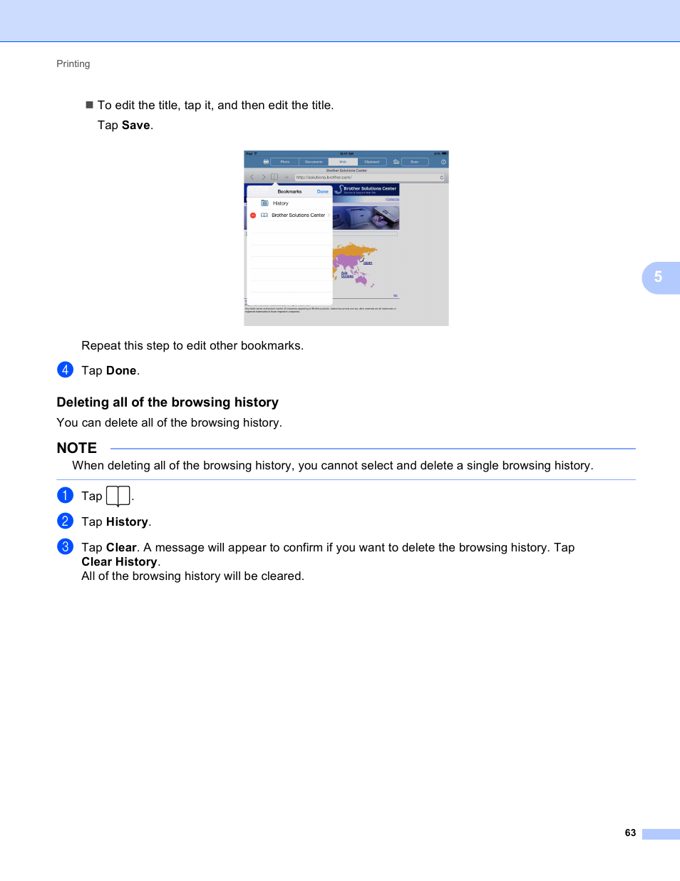 Deleting all of the browsing history | Brother Mobile Print/Scan for Brother iPrint&Scan User Manual | Page 67 / 115