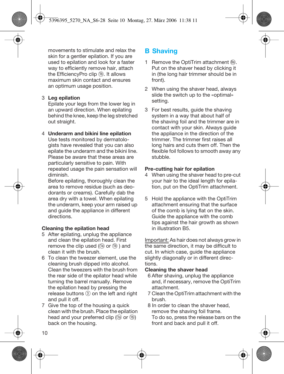 B shaving | Braun 5270-5396 Silk-épil Xelle User Manual | Page 10 / 27
