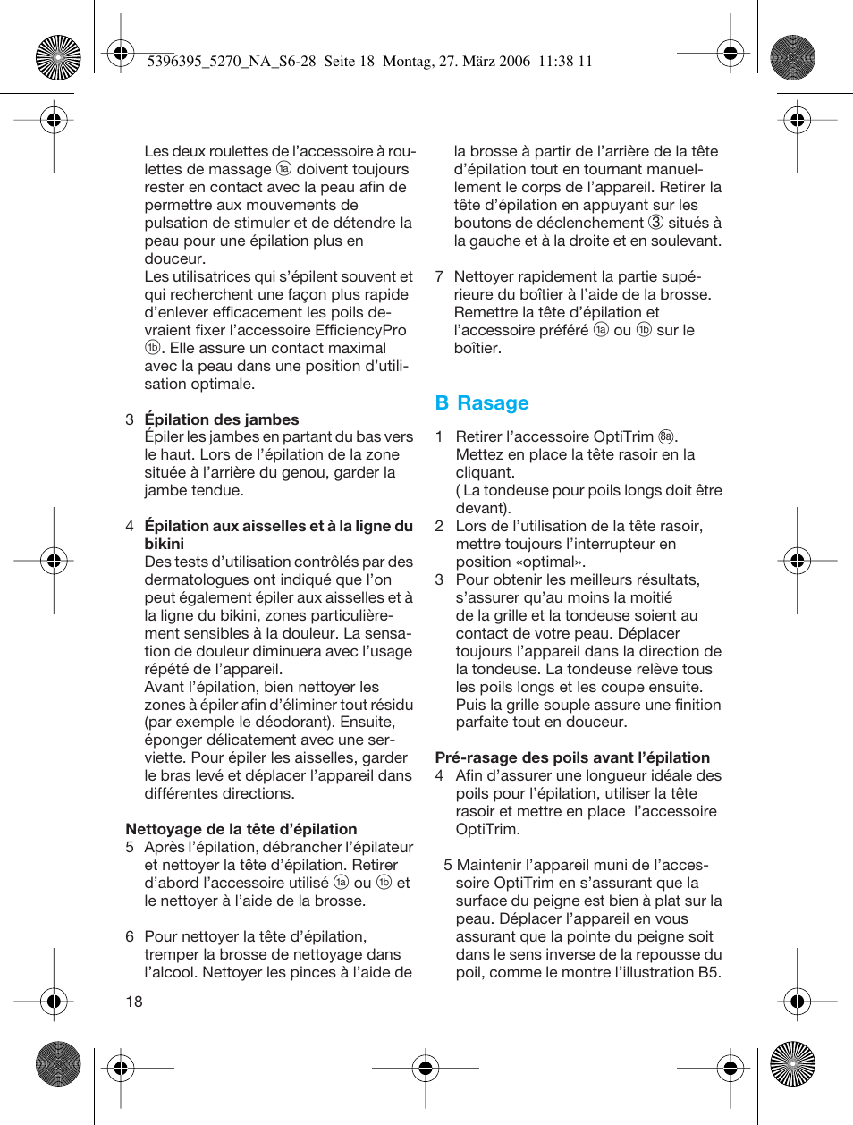 B rasage | Braun 5270-5396 Silk-épil Xelle User Manual | Page 18 / 27