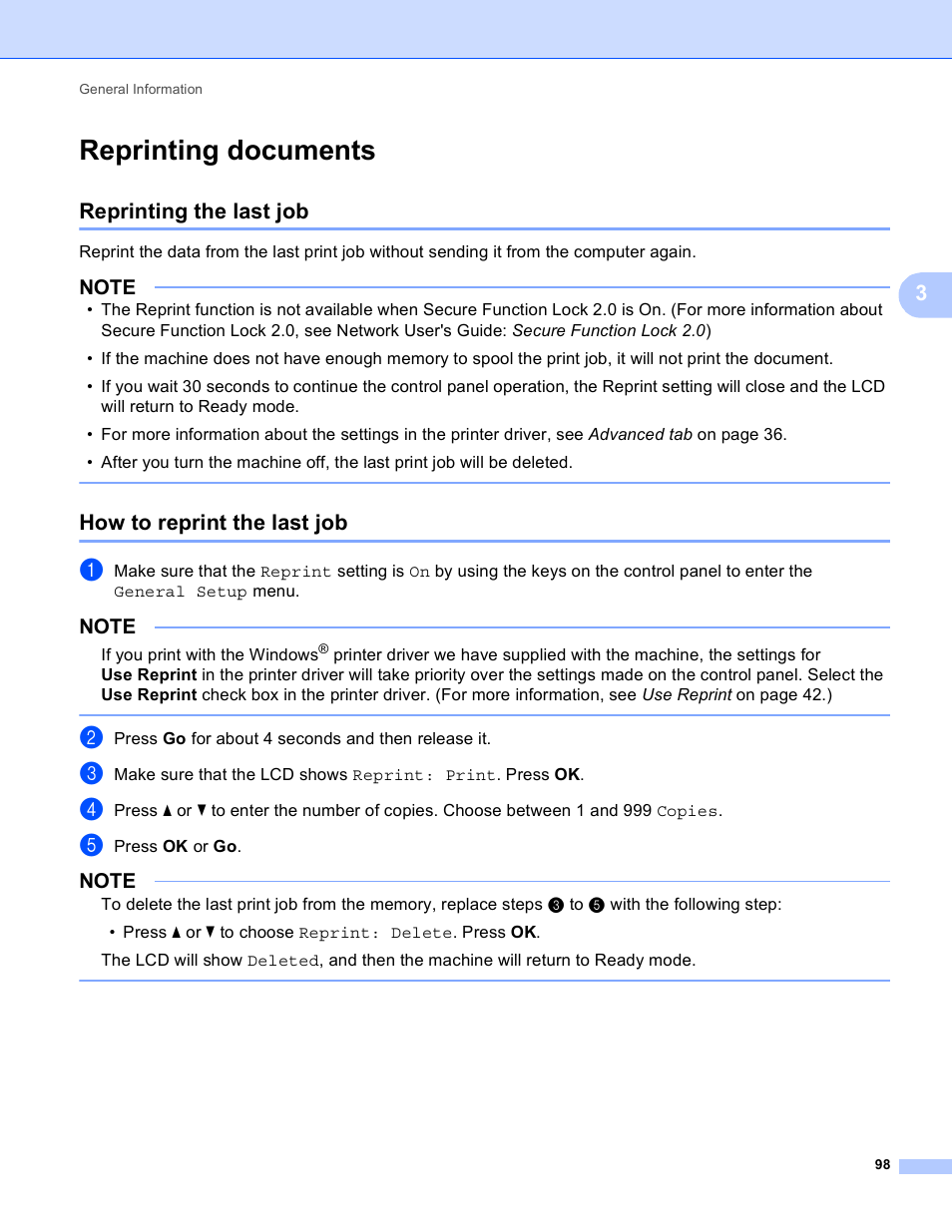 Reprinting documents, Reprinting the last job, How to reprint the last job | Brother HL-3170CDW User Manual | Page 104 / 206