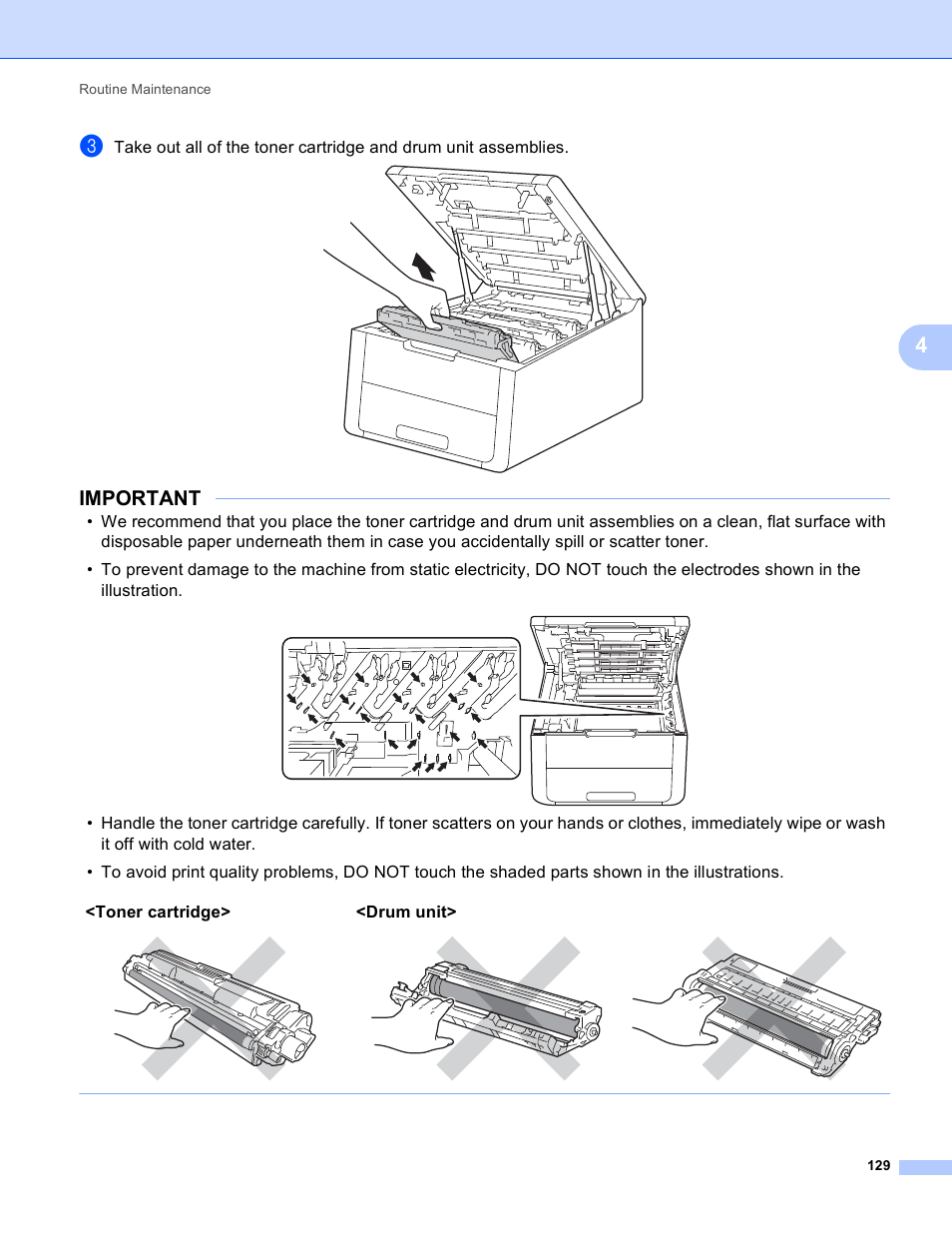 Important, Toner cartridge> <drum unit | Brother HL-3170CDW User Manual | Page 135 / 206