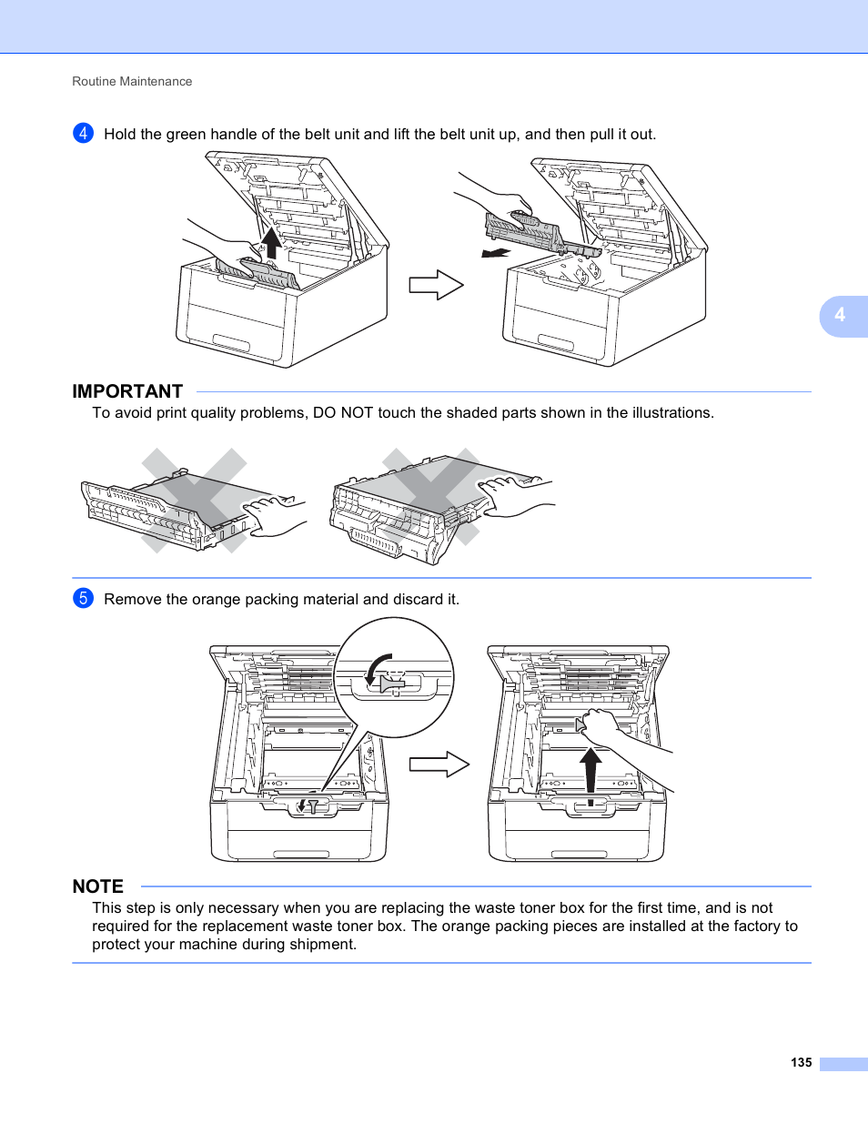 Important, Remove the orange packing material and discard it | Brother HL-3170CDW User Manual | Page 141 / 206
