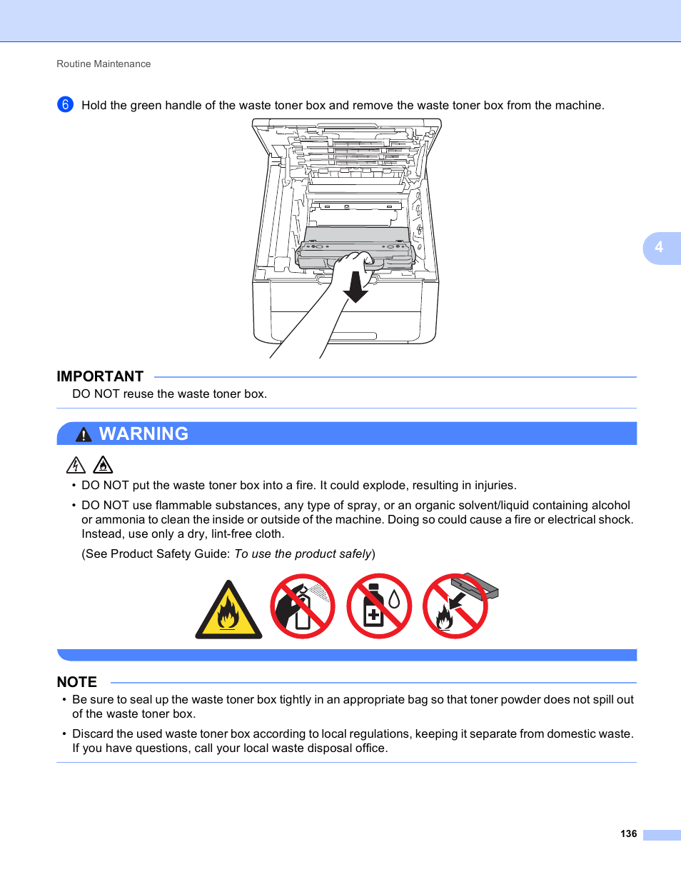 Warning, Important | Brother HL-3170CDW User Manual | Page 142 / 206