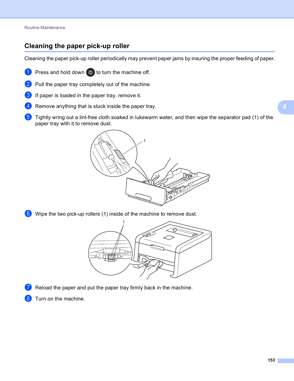 Cleaning the paper pick-up roller, 4cleaning the paper pick-up roller | Brother HL-3170CDW User Manual | Page 159 / 206