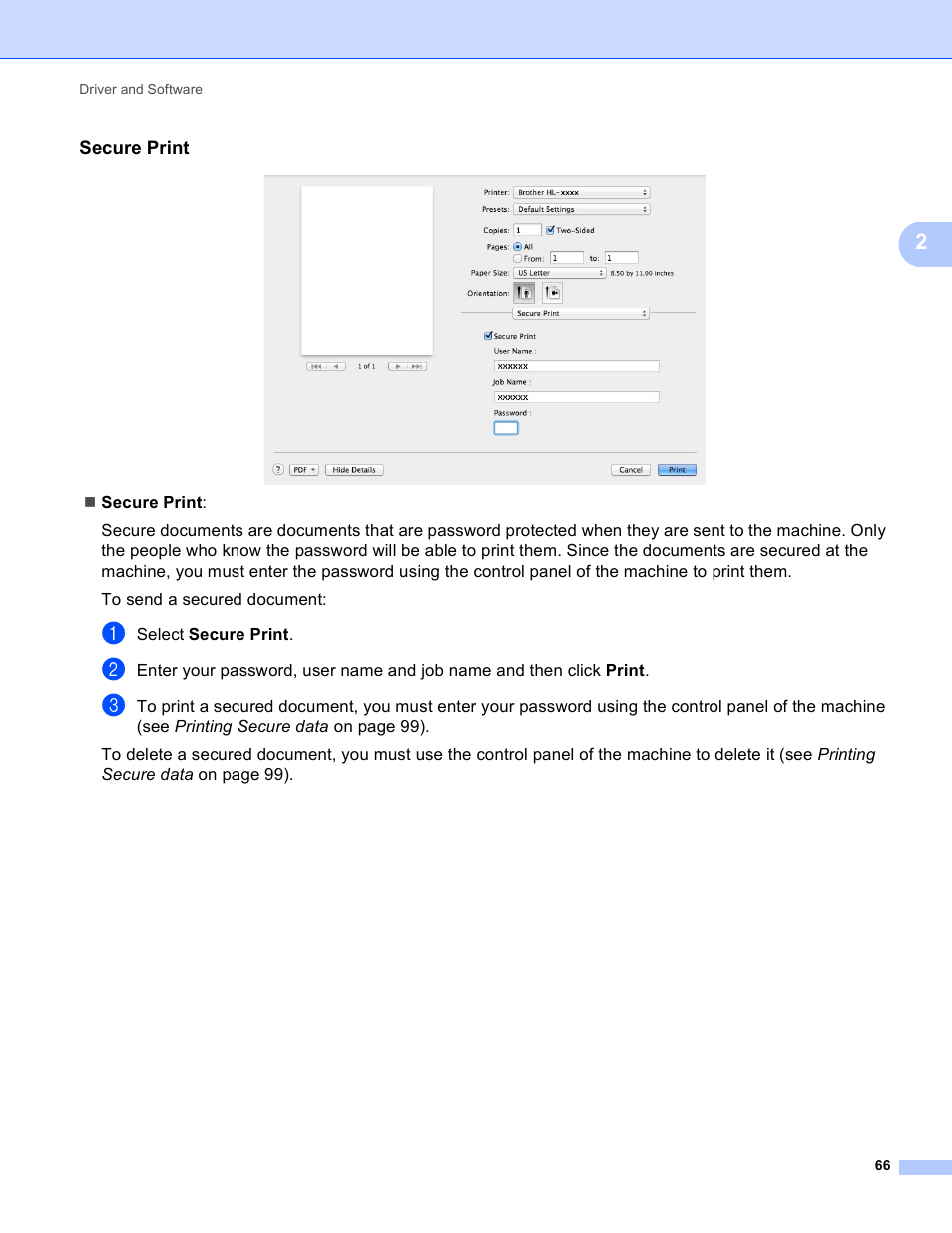 Secure print | Brother HL-3170CDW User Manual | Page 72 / 206