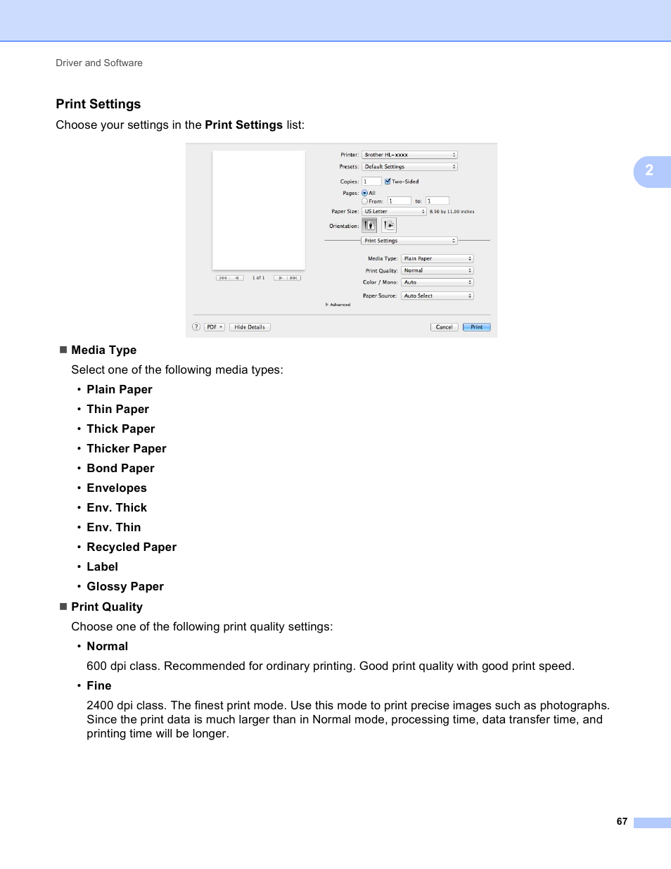 Print settings | Brother HL-3170CDW User Manual | Page 73 / 206
