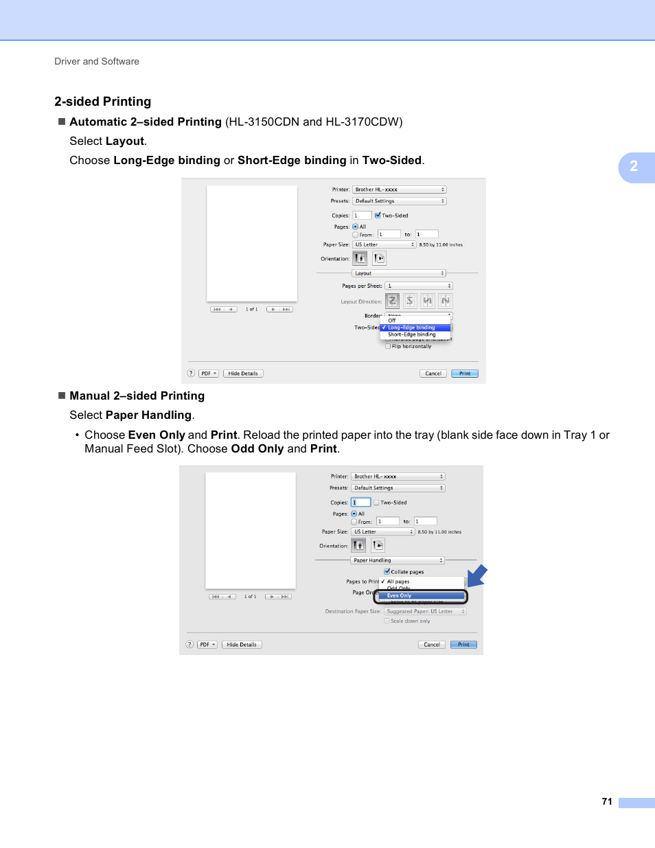 Sided printing | Brother HL-3170CDW User Manual | Page 77 / 206