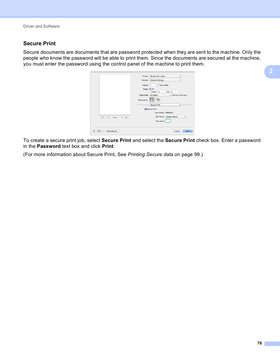 Secure print | Brother HL-3170CDW User Manual | Page 82 / 206