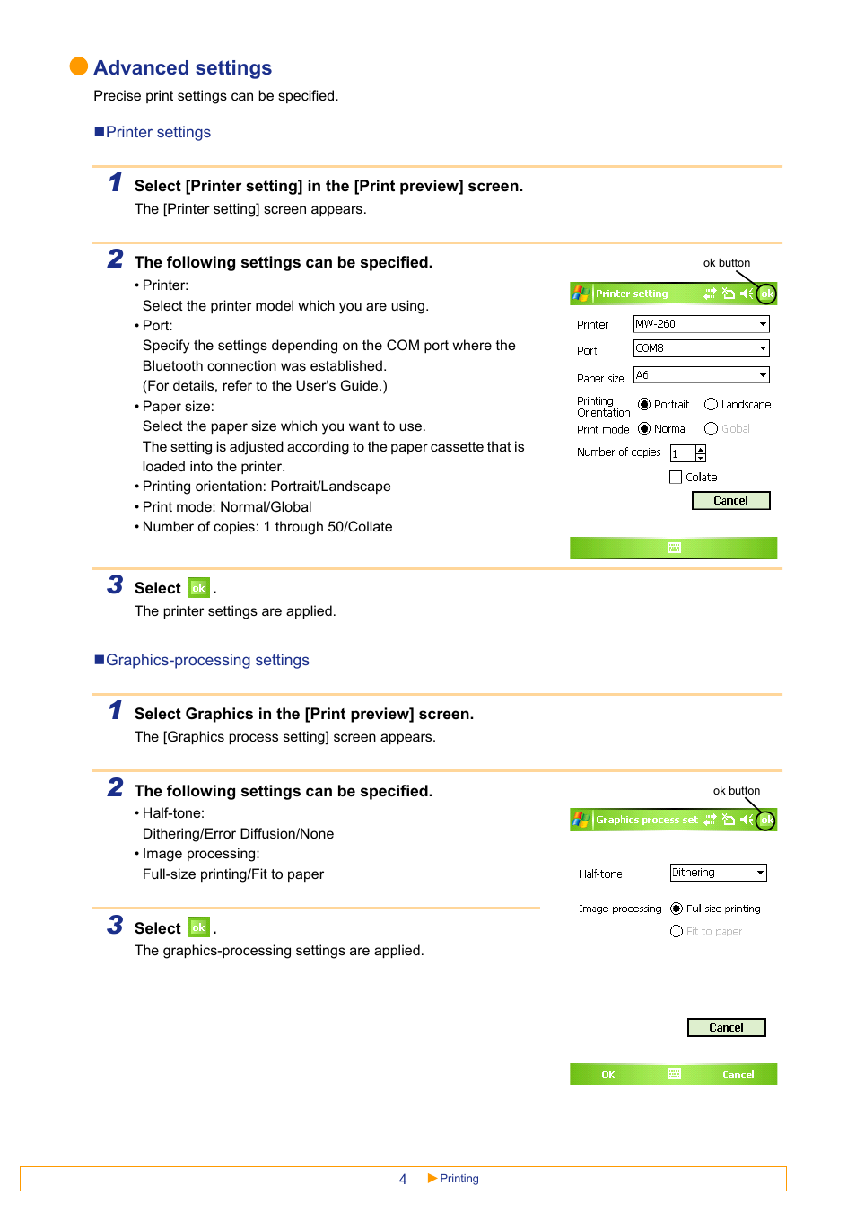Advanced settings | Brother Pocket Jet6Plus PJ-623 User Manual | Page 4 / 11