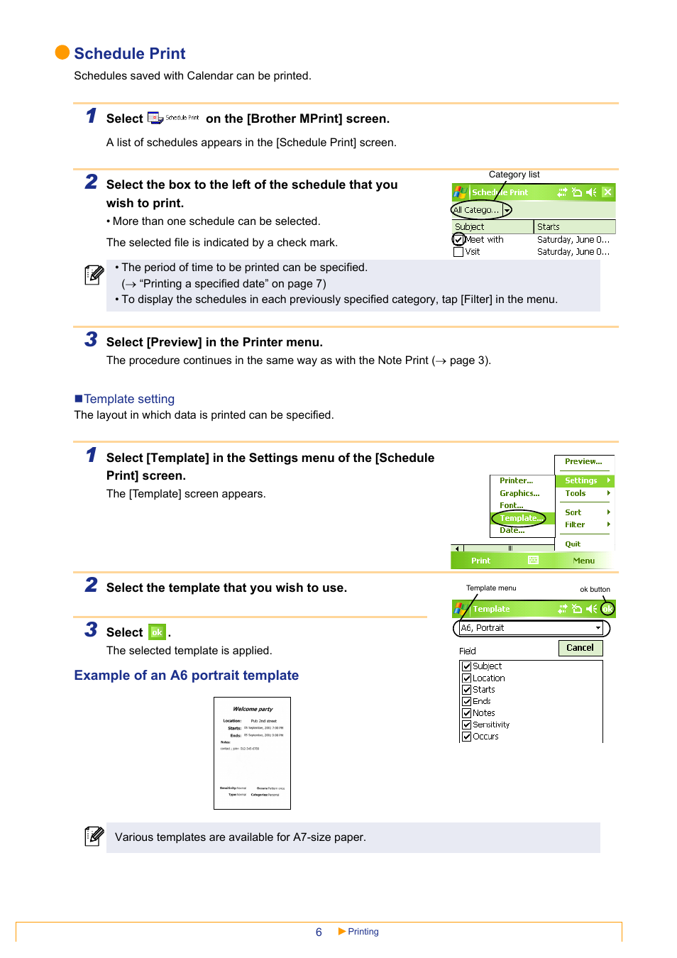 Schedule print | Brother Pocket Jet6Plus PJ-623 User Manual | Page 6 / 11