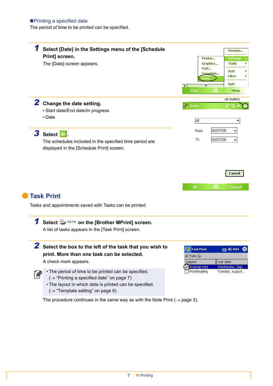 Task print | Brother Pocket Jet6Plus PJ-623 User Manual | Page 7 / 11