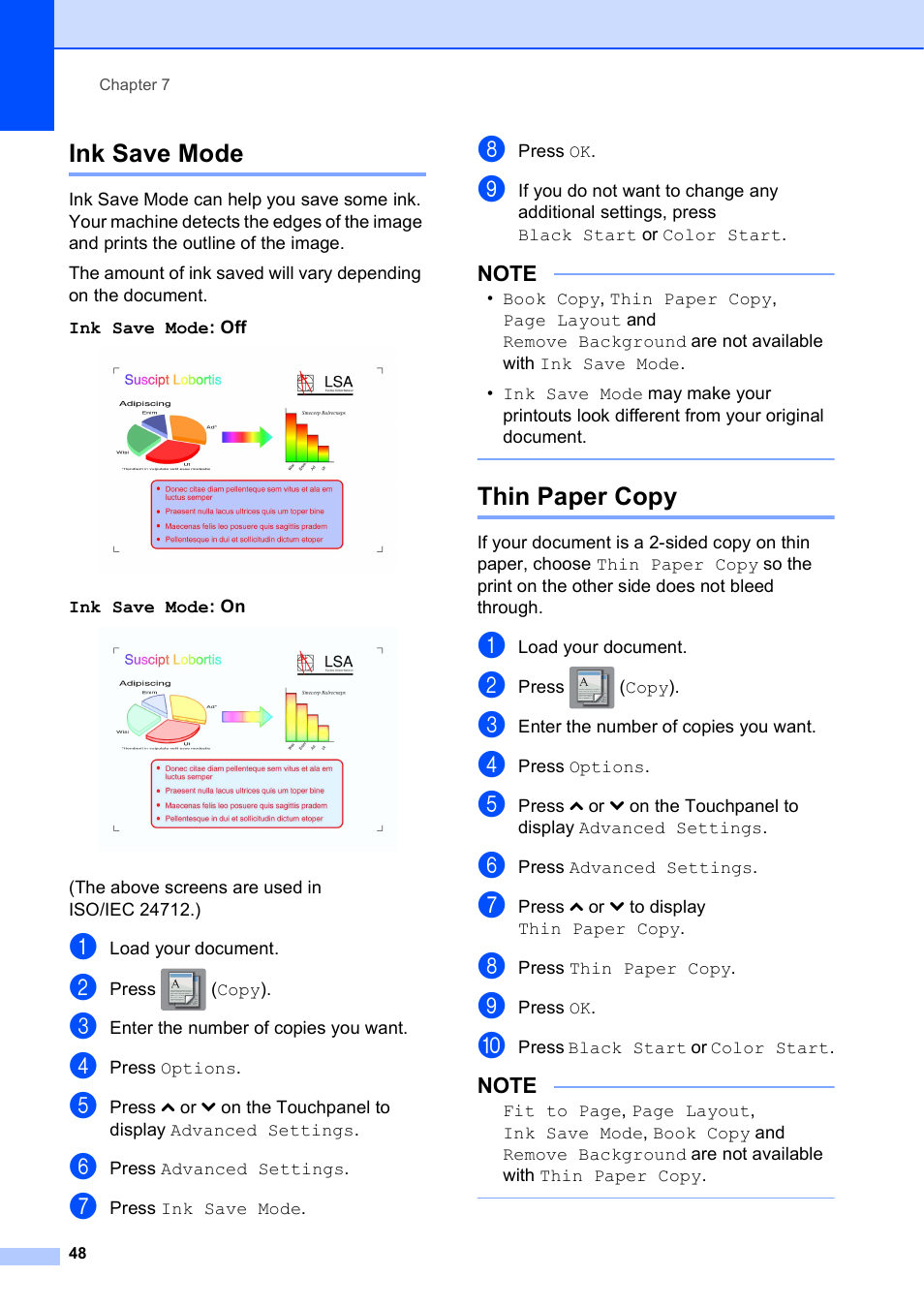 Ink save mode, Thin paper copy, Ink save mode thin paper copy | Brother MFC-J4410DW User Manual | Page 54 / 88