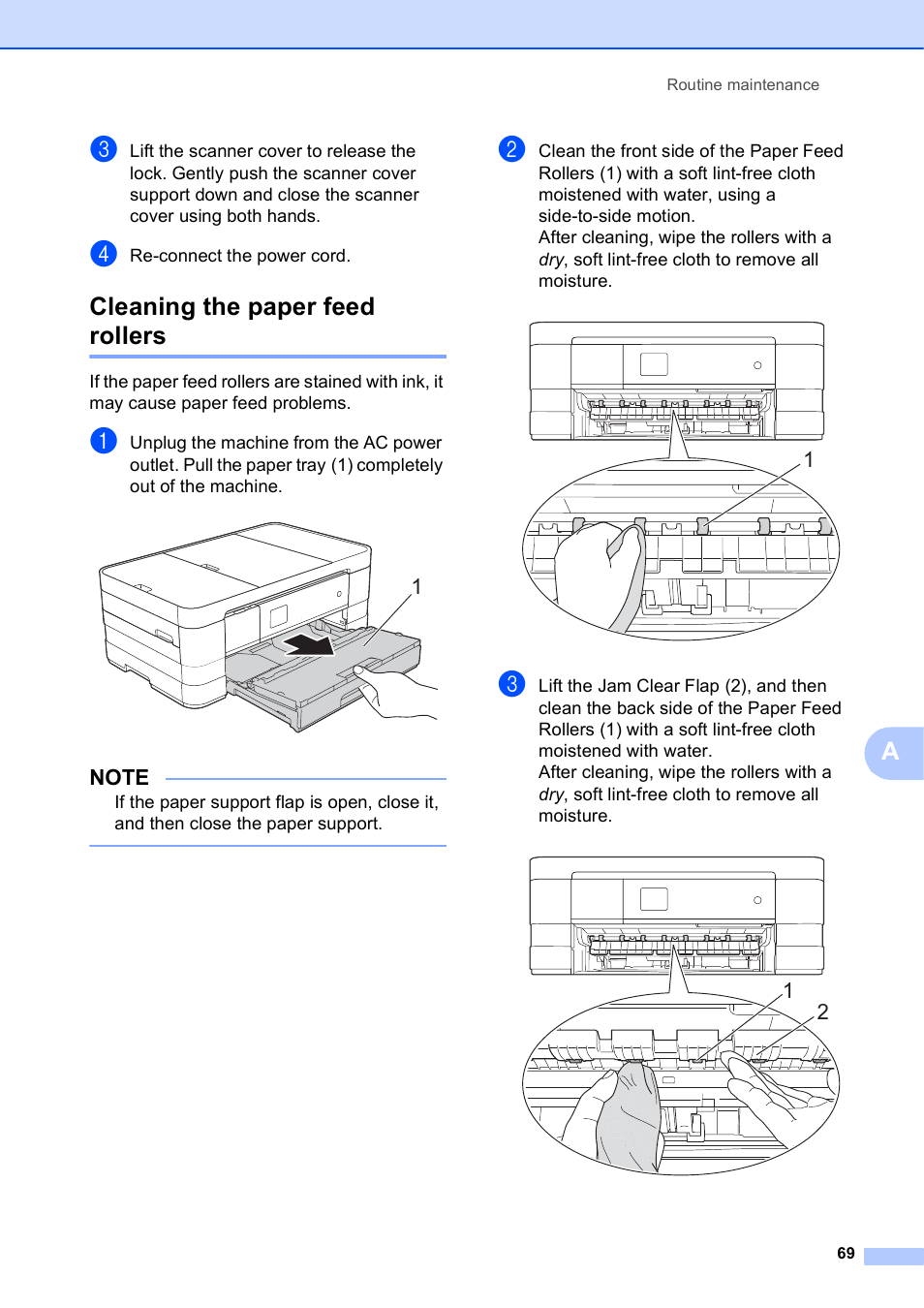 Cleaning the paper feed rollers | Brother MFC-J4410DW User Manual | Page 75 / 88