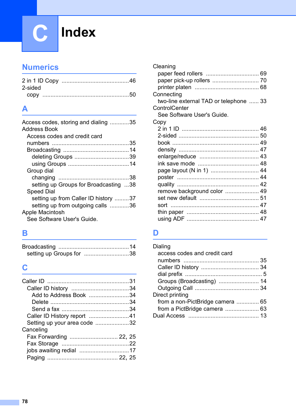 Index, Numerics | Brother MFC-J4410DW User Manual | Page 84 / 88