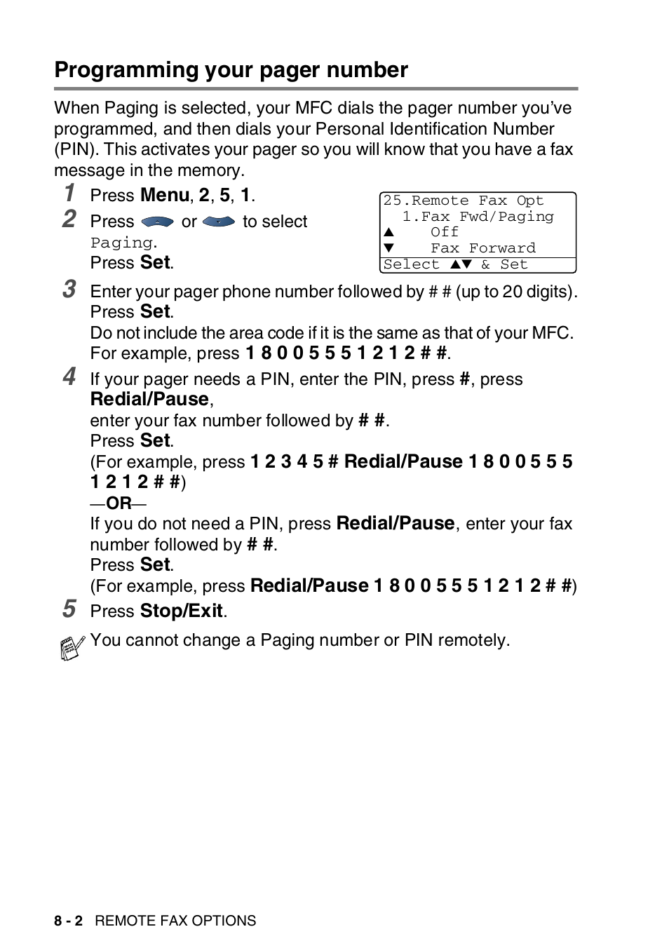 Programming your pager number | Brother MFC-8820DN User Manual | Page 133 / 421