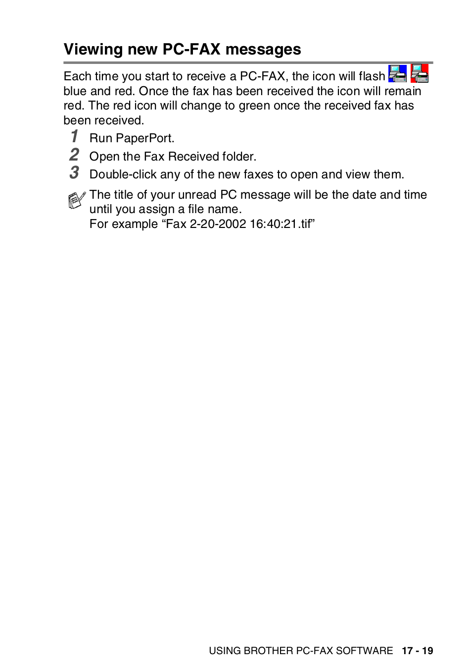 Viewing new pc-fax messages, Viewing new pc-fax messages -19 | Brother MFC-8820DN User Manual | Page 293 / 421