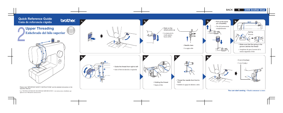Upper threading enhebrado del hilo superior, Quick reference guide guía de referencia rápida | Brother JX2517 User Manual | Page 2 / 2