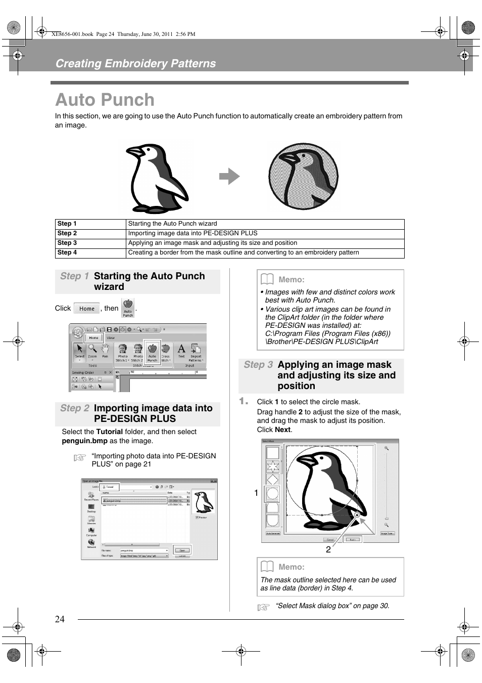 Auto punch, Creating embroidery patterns | Brother PE-DESIGN PLUS User Manual | Page 26 / 80