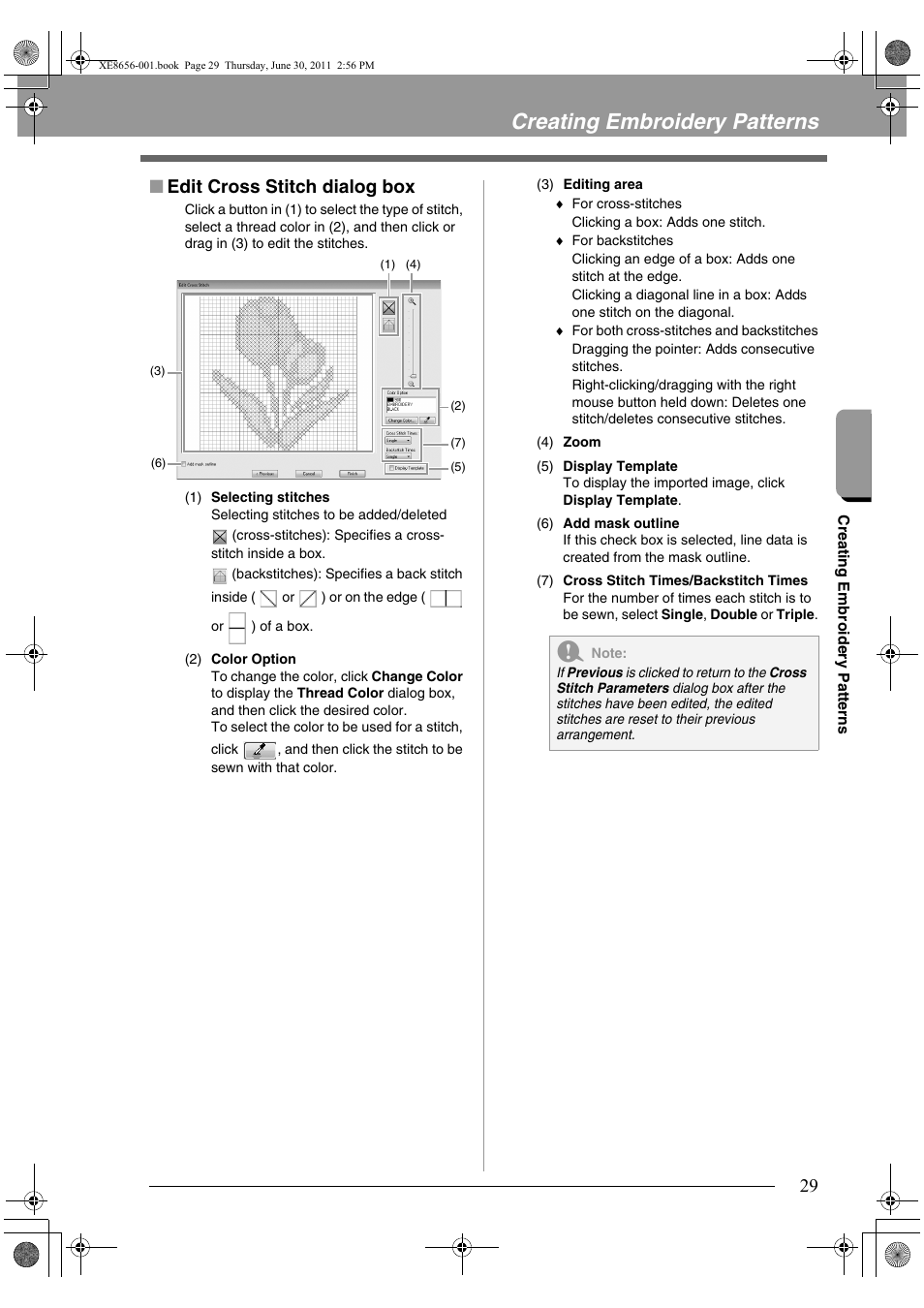 Creating embroidery patterns, Edit cross stitch dialog box | Brother PE-DESIGN PLUS User Manual | Page 31 / 80