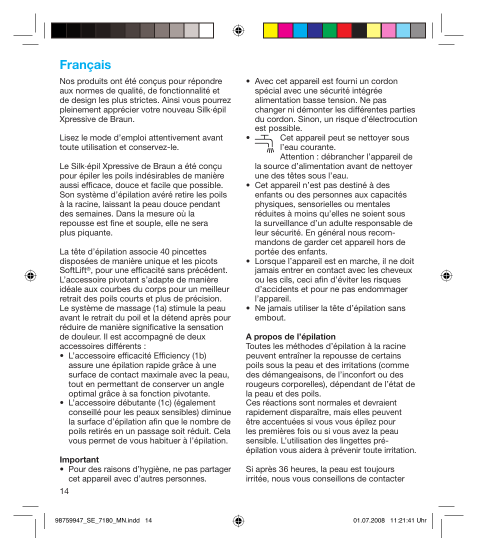 Français | Braun 7180 Silk-épil Xpressive User Manual | Page 13 / 70