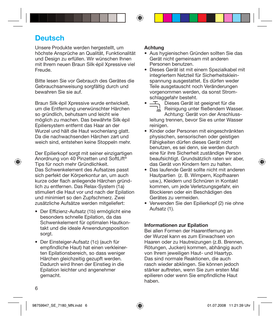 Deutsch | Braun 7180 Silk-épil Xpressive User Manual | Page 5 / 70