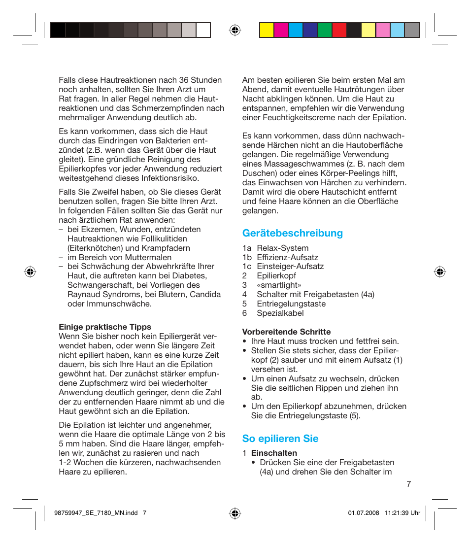 Gerätebeschreibung, So epilieren sie | Braun 7180 Silk-épil Xpressive User Manual | Page 6 / 70