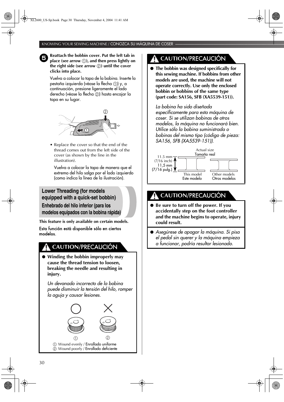 Caution/ precaución | Brother XL 2600i User Manual | Page 31 / 82