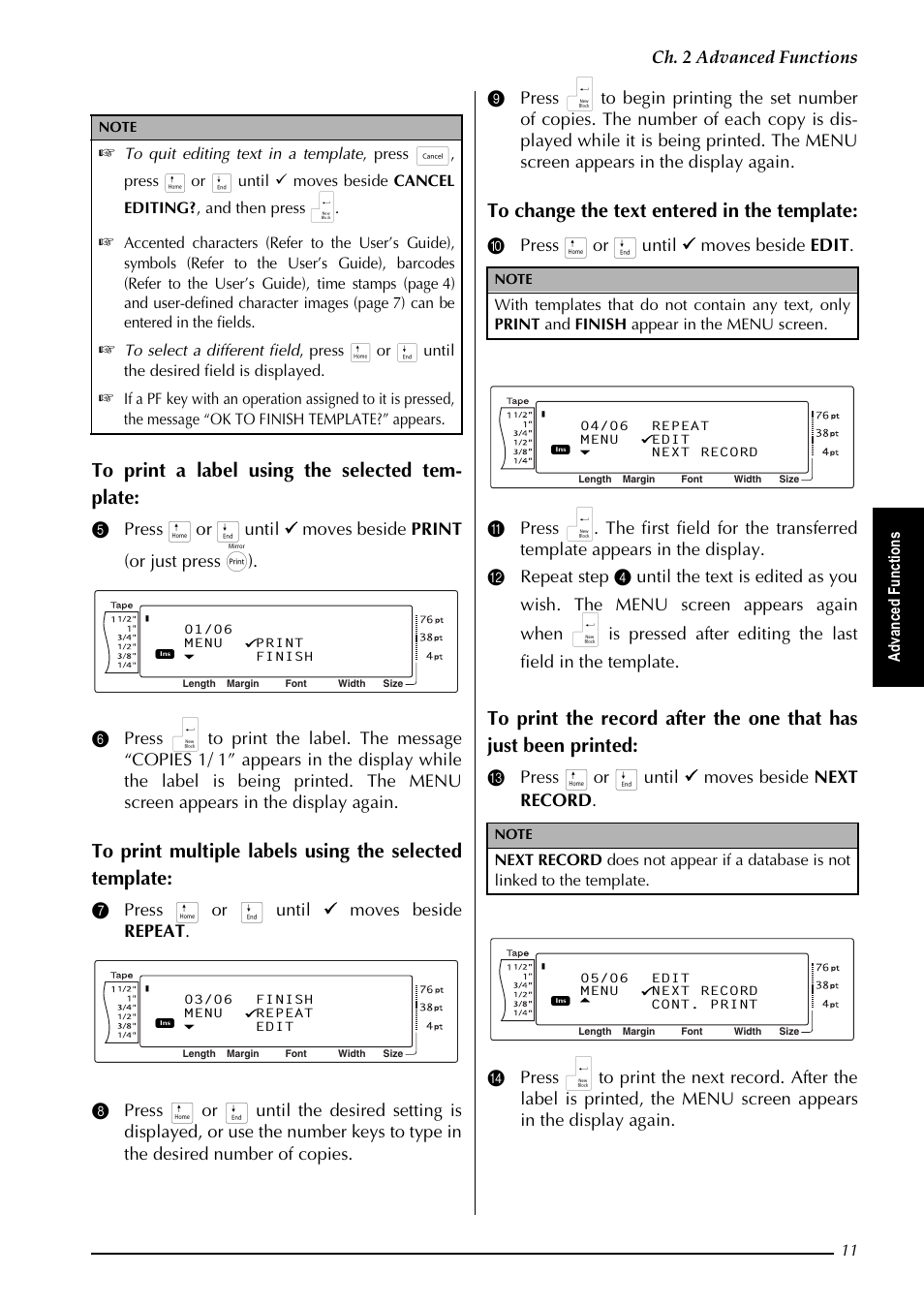 K  $gydqfhg )xqfwlrqv, G ydq fhg )x qf wlr qv | Brother PT-9600 User Manual | Page 16 / 52