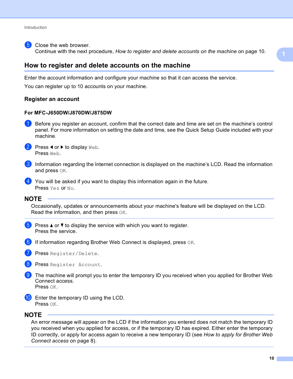 How to register and delete accounts on the machine, Register an account | Brother DCP-J152W User Manual | Page 14 / 56