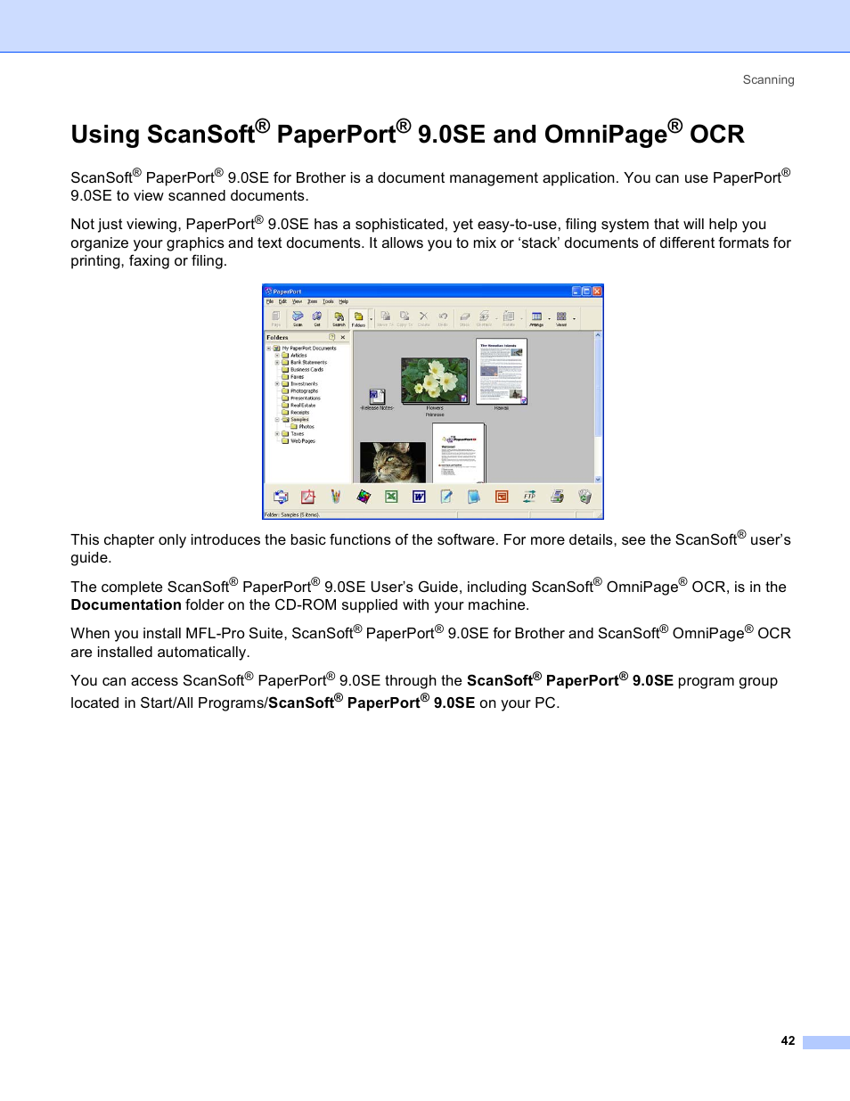 Using scansoft, Paperport, 0se and | 0se and omnipage | Brother MFC-640CW User Manual | Page 48 / 160