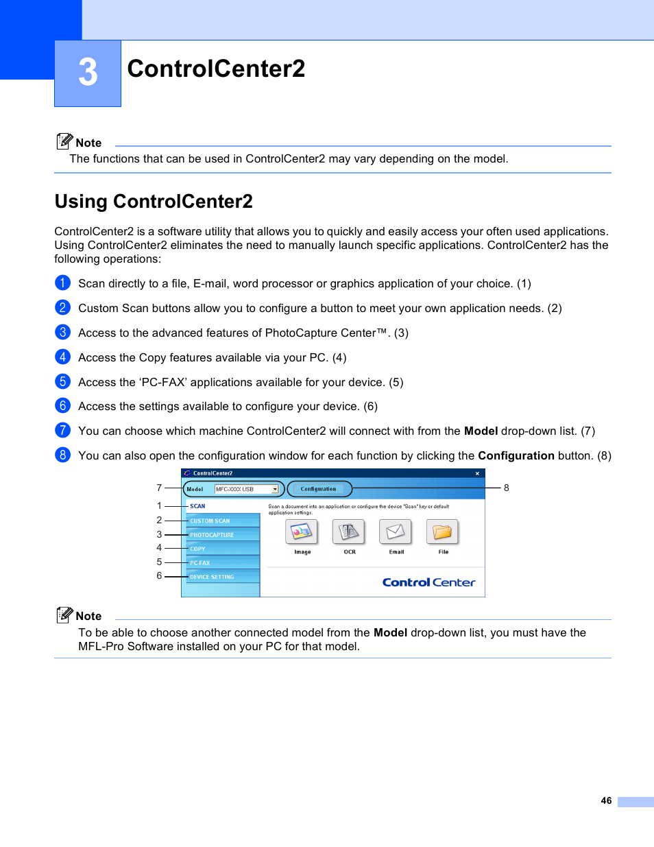 3 controlcenter2, Using controlcenter2, Controlcenter2 | Brother MFC-640CW User Manual | Page 52 / 160