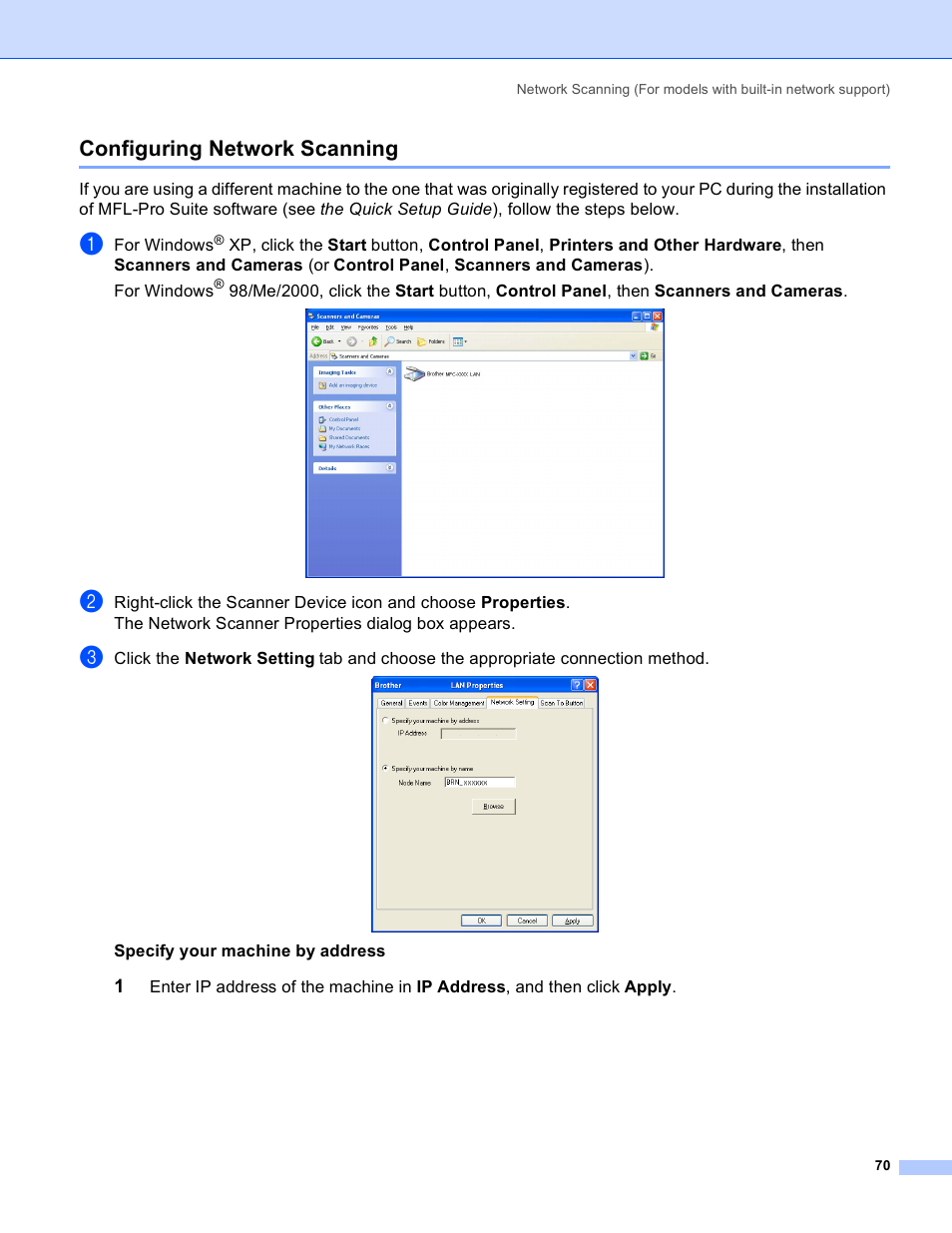 Configuring network scanning | Brother MFC-640CW User Manual | Page 76 / 160