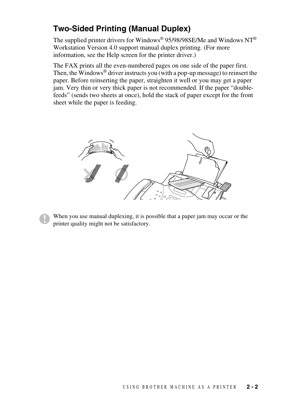 Two-sided printing (manual duplex), Two-sided printing (manual duplex) -2 | Brother FAX-3800 User Manual | Page 24 / 26