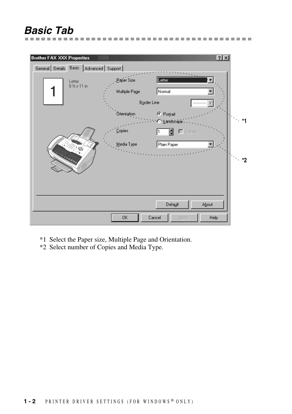 Basic tab, Basic tab -2 | Brother FAX-3800 User Manual | Page 5 / 26
