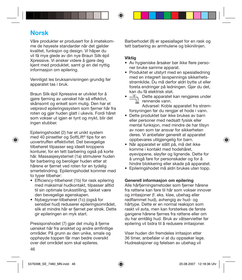 Norsk | Braun 7480 Silk-épil Xpressive User Manual | Page 46 / 102
